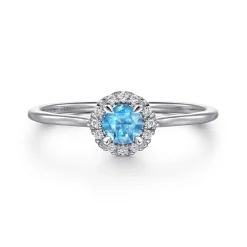 Clearance Gabriel & Co. Promise Ring - 14K White Gold Blue Topaz and Diamond Halo Promise Ring