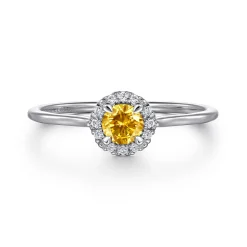 Online Gabriel & Co. Promise Ring - 14K White Gold Citrine and Diamond Halo Promise Ring