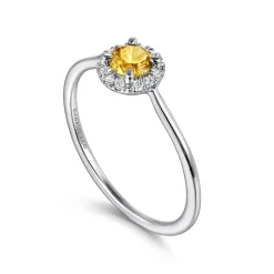 Online Gabriel & Co. Promise Ring - 14K White Gold Citrine and Diamond Halo Promise Ring