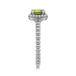 Best Gabriel & Co. Promise Ring - 14K White Gold Cushion Cut Peridot and Diamond Halo Promise Ring