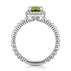 Best Gabriel & Co. Promise Ring - 14K White Gold Cushion Cut Peridot and Diamond Halo Promise Ring