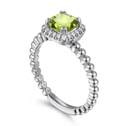 Best Gabriel & Co. Promise Ring - 14K White Gold Cushion Cut Peridot and Diamond Halo Promise Ring