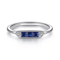 Discount Gabriel & Co. Promise Ring - 14K White Gold Diamond and Trio Princess Cut Sapphire Promise Ring