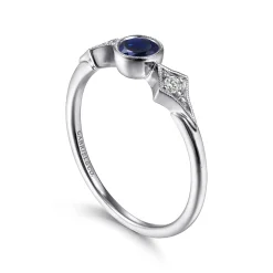Gabriel & Co. Promise Ring - 14K White Gold Diamond and Sapphire 3 Stone Promise Ring