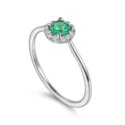 Outlet Gabriel & Co. Promise Ring - 14K White Gold Emerald and Diamond Halo Ring