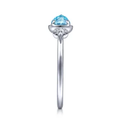 Online Gabriel & Co. Promise Ring - 14K White Gold Floral Blue Topaz Diamond Promise Ring