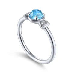 Online Gabriel & Co. Promise Ring - 14K White Gold Floral Blue Topaz Diamond Promise Ring