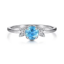Online Gabriel & Co. Promise Ring - 14K White Gold Floral Blue Topaz Diamond Promise Ring