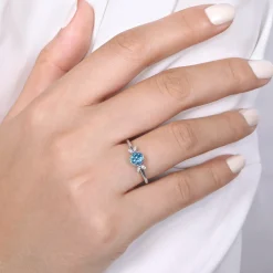 Online Gabriel & Co. Promise Ring - 14K White Gold Floral Blue Topaz Diamond Promise Ring
