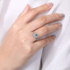 Outlet Gabriel & Co. Promise Ring - 14K White Gold Flower Halo Aquamarine and Diamond Promise Ring