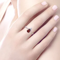 Online Gabriel & Co. Promise Ring - 14K White Gold Garnet Diamond Chevron Promise Ring