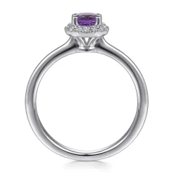 Clearance Gabriel & Co. Promise Ring - 14K White Gold Hexagonal Diamond Halo and Round Amethyst Promise Ring