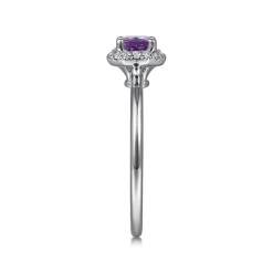 Clearance Gabriel & Co. Promise Ring - 14K White Gold Hexagonal Diamond Halo and Round Amethyst Promise Ring