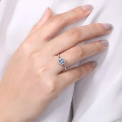 Outlet Gabriel & Co. Promise Ring - 14K White Gold Octagonal Halo Aquamarine and Diamond Promise Ring