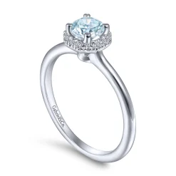 Outlet Gabriel & Co. Promise Ring - 14K White Gold Octagonal Halo Aquamarine and Diamond Promise Ring