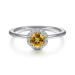 Sale Gabriel & Co. Promise Ring - 14K White Gold Octagonal Halo Citrine and Diamond Promise Ring