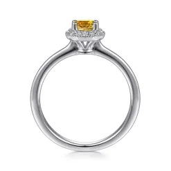 Sale Gabriel & Co. Promise Ring - 14K White Gold Octagonal Halo Citrine and Diamond Promise Ring
