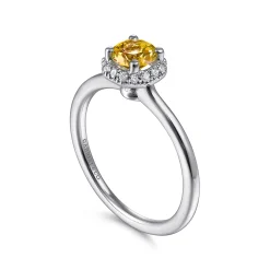Sale Gabriel & Co. Promise Ring - 14K White Gold Octagonal Halo Citrine and Diamond Promise Ring