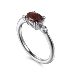 Hot Gabriel & Co. Promise Ring - 14K White Gold Oval Garnet and Diamond Promise Ring