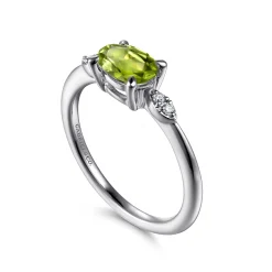 Discount Gabriel & Co. Promise Ring - 14K White Gold Oval Peridot and Diamond Promise Ring