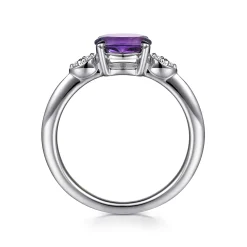 Sale Gabriel & Co. Promise Ring - 14K White Gold Oval Amethyst and Diamond Promise Ring