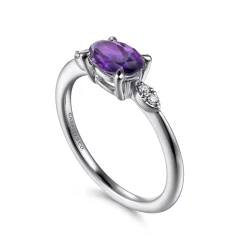 Sale Gabriel & Co. Promise Ring - 14K White Gold Oval Amethyst and Diamond Promise Ring