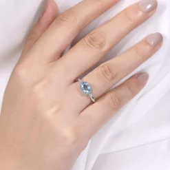 Sale Gabriel & Co. Promise Ring - 14K White Gold Oval Aquamarine and Diamond Three Stone Promise Ring