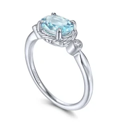 Sale Gabriel & Co. Promise Ring - 14K White Gold Oval Aquamarine and Diamond Three Stone Promise Ring