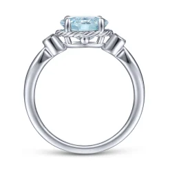 Sale Gabriel & Co. Promise Ring - 14K White Gold Oval Aquamarine and Diamond Three Stone Promise Ring