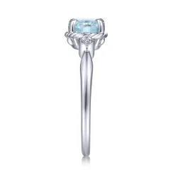 Sale Gabriel & Co. Promise Ring - 14K White Gold Oval Aquamarine and Diamond Three Stone Promise Ring