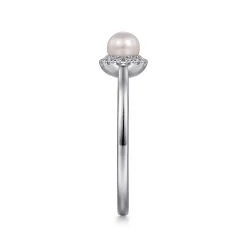 Outlet Gabriel & Co. Promise Ring - 14K White Gold Pearl with Diamond Halo Promise Ring