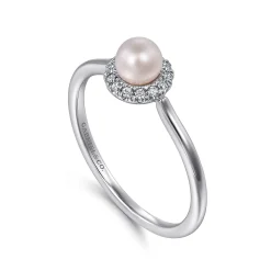 Outlet Gabriel & Co. Promise Ring - 14K White Gold Pearl with Diamond Halo Promise Ring