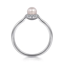 Outlet Gabriel & Co. Promise Ring - 14K White Gold Pearl with Diamond Halo Promise Ring