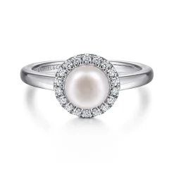 Outlet Gabriel & Co. Promise Ring - 14K White Gold Pearl and Diamond Halo Promise Ring