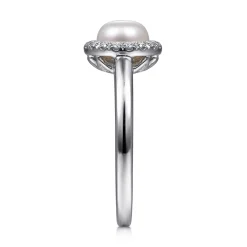 Outlet Gabriel & Co. Promise Ring - 14K White Gold Pearl and Diamond Halo Promise Ring