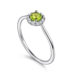 Online Gabriel & Co. Promise Ring - 14K White Gold Peridot and Diamond Halo Promise Ring