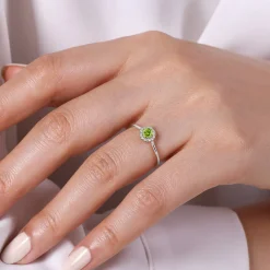 Online Gabriel & Co. Promise Ring - 14K White Gold Peridot and Diamond Halo Promise Ring