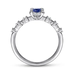 New Gabriel & Co. Promise Ring - 14K White Gold Round Sapphire and Diamond Halo Promise Ring