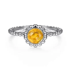 Clearance Gabriel & Co. Promise Ring - 14K White Gold Round Citrine Bujukan Beaded Promise Ring