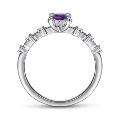 Gabriel & Co. Promise Ring - 14K White Gold Round Amethyst and Diamond Halo Promise Ring
