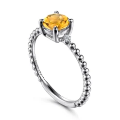 Online Gabriel & Co. Promise Ring - 14K White Gold Round Citrine and Diamond Bujukan Promise Ring
