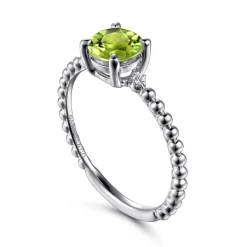 New Gabriel & Co. Promise Ring - 14K White Gold Round Peridot and Diamond Bujukan Promise Ring