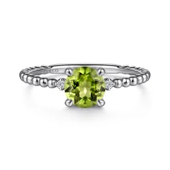 New Gabriel & Co. Promise Ring - 14K White Gold Round Peridot and Diamond Bujukan Promise Ring