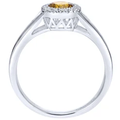 Gabriel & Co. Promise Ring - 14K White Gold Round Halo Citrine and Diamond Promise Ring