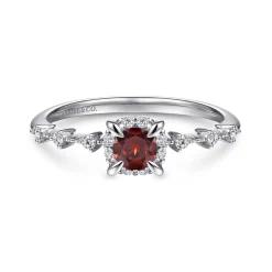Online Gabriel & Co. Promise Ring - 14K White Gold Round Garnet and Diamond Halo Promise Ring