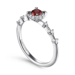 Online Gabriel & Co. Promise Ring - 14K White Gold Round Garnet and Diamond Halo Promise Ring