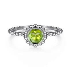 New Gabriel & Co. Promise Ring - 14K White Gold Round Peridot Bujukan Beaded Promise Ring