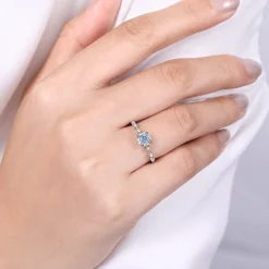 New Gabriel & Co. Promise Ring - 14K White Gold Round Aquamarine and Diamond Halo Promise Ring