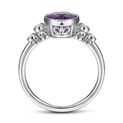 Hot Gabriel & Co. Promise Ring - 14K White Gold Round Bezel Set Amethyst and Diamond Promise Ring