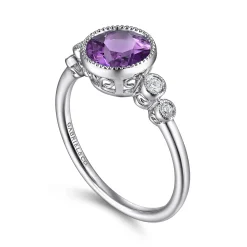 Hot Gabriel & Co. Promise Ring - 14K White Gold Round Bezel Set Amethyst and Diamond Promise Ring
